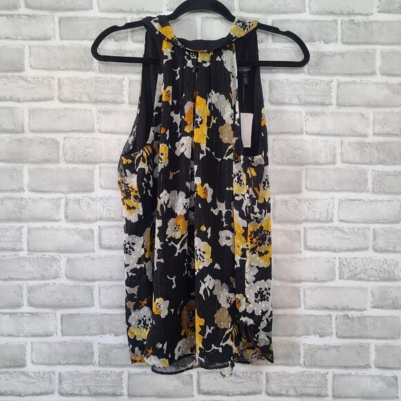 White House Black Market Tops - White House Black Market Black Floral High Neck Sleeveless Top Womens 8 NWT